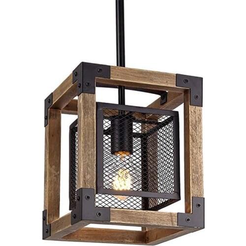 Loft American retro solid wood cube chandelier wood Hanging lamps restaurant living room lamp fixture E26/E27