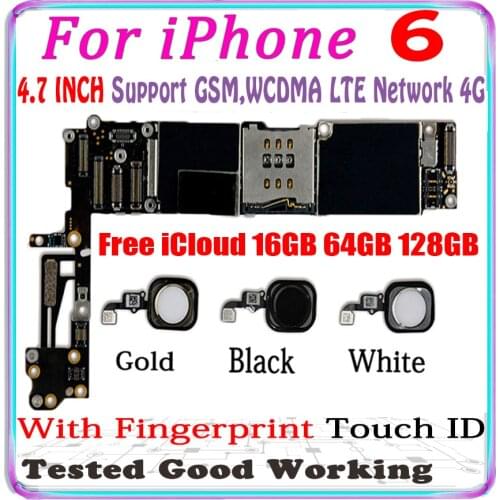 Free shipping for iPhone 6 Motherboard with Touch ID fingerprint,16gb 32gb 64gb 128gb mainboard with full chips IOS System