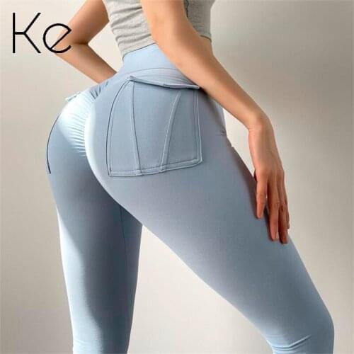 KE pocket peach fitness pants womens quick-drying high-waist hip-hip leggings sports stretch yoga pants for outer wear