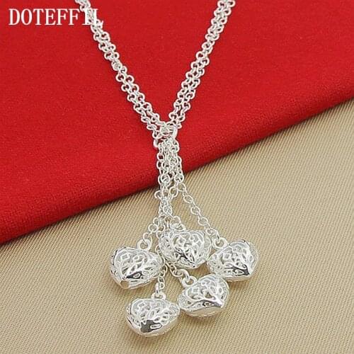 DOTEFFIL 925 Sterling Silver Multi-Chain Hollow Ball Five Heart Necklace Chain For Women Engagement Wedding Charm Jewelry