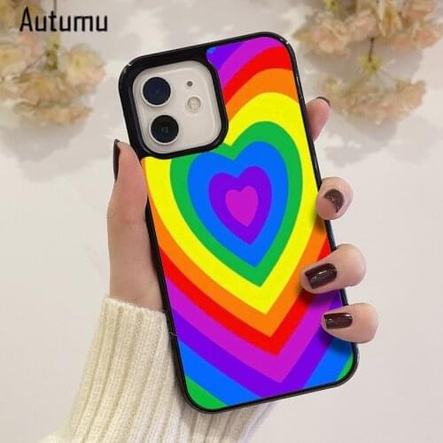 Phone Case for iPhone 12 mini X XS XR 11 Pro Max SE 2020 5 6S 7 8 Plus Samsung Galaxy S8 S9 S10 S20 S21 Rainbow heart Cover