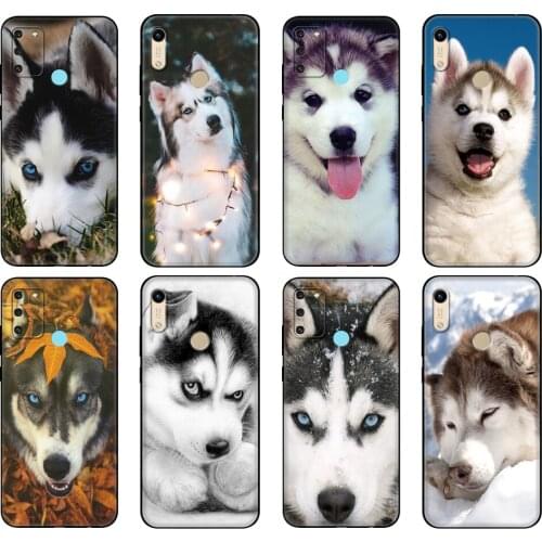 Black tpu Case For Huawei Honor 8a Prime 8s Prime 9 Lite honor 9A 9C 9X Premium 9x Pro 9S Case Cover Animal Husky Puppy Dog