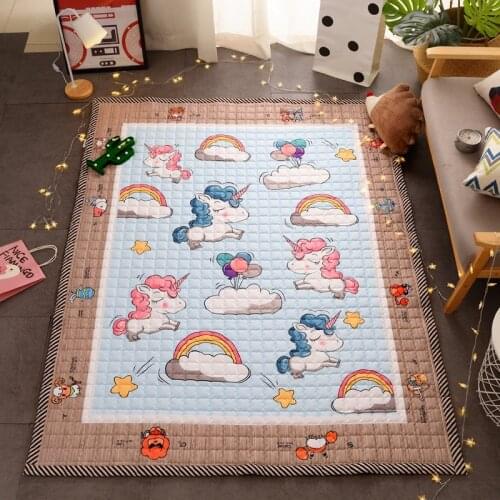 TREENDPOOL Premium Quilted Cotton Baby Play Mat Cute Cartoon Unicorn Pattern Children Rug Animal Thickening Carpet Baby Creeping