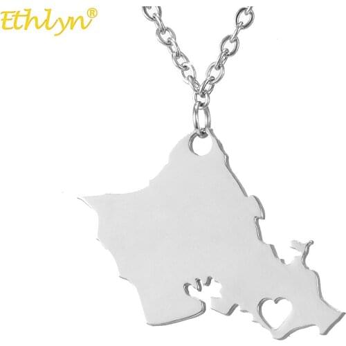 Ethlyn High Quality Custom Silver Oahu Map Jewelry Pendant Stainless Steel Necklace Scenic Gifts P173