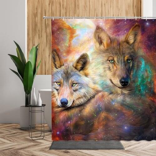 Fantasy Star Sky Wolf Shower Curtain Colourful Creative Animal Bathroom Bath Decor 3D Waterproof Backdrop Cloth Printed Curtains