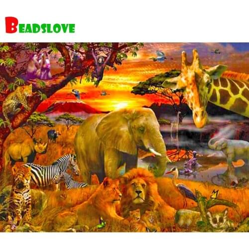 Cross Stitch Diamond Painting Elephant lion giraffe leopard africa animal Diamond Embroidery Sale Home Decoration Full Square