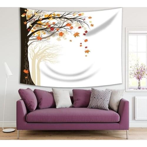 Tapestry Trees in Forest with Falling Maple Leaves Romantic Natural View Printed Orange Brown Yellow