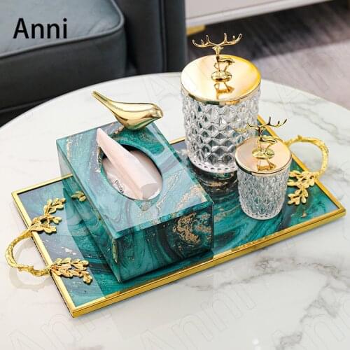 Creativity Gilded Glass Tissue Boxes European Modern Golden Bird Decorative Paper Towel Organization Coffee Table Storage Tray