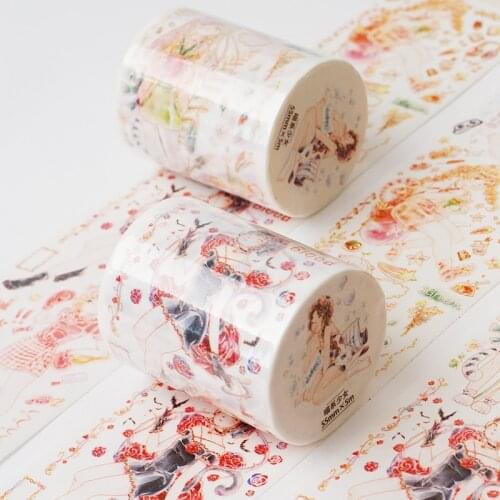 5M Kawaii Meow Cat girl Washi Tape Japanese Paper DIY Planner Masking Tape Adhesive Tapes Stickers Decorative Stationery Tapes