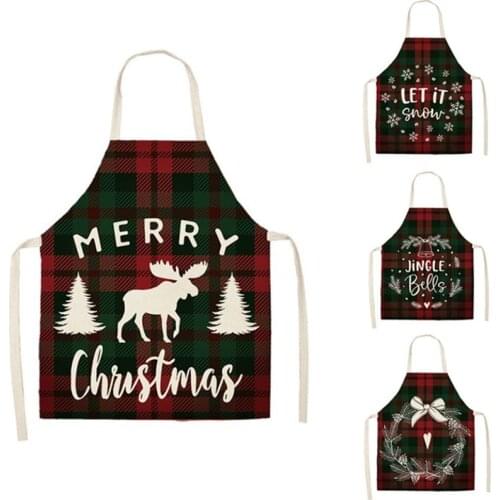 Linen Merry Christmas Apron Cartoon Elf Christmas Decorations for Home Kitchen Aprons Noel Navidad 2020 New Year Christmas Gifts