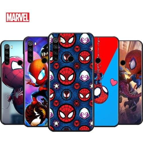 Marvel Cute Spiderman For Xiaomi Redmi Note 4 4X 5 5A 6 7 8 8T 7S 9S 9T 10 10S 5G Pro Prime Max Balck Soft Phone Case