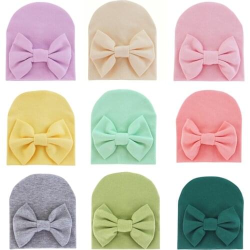 Cute Solid Baby Girl Hat with Bow Cotton Warm Newborn Caps Infant Beanie Baby Stuff Accessories Bowknot Cap Girls Toddler Hat