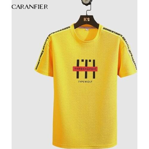 CARANFIER Mens T-shirt Short New Letter Pattern Casual Cotton Sports Loose Neutral Large Size O-neck Summer Quick-drying 2019