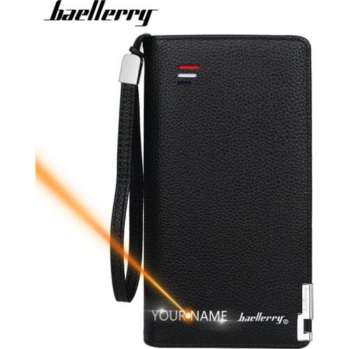 Men Wallets Name Engraving 11 Card Holders Male Purse Classic Zipper Large Capacity PU Leather Wallet For Men Carteria