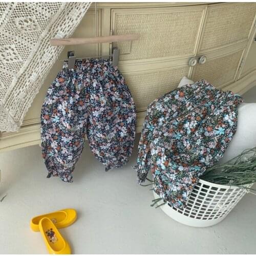 2021 new girls boys printed long pants cotton summer cool kids pants