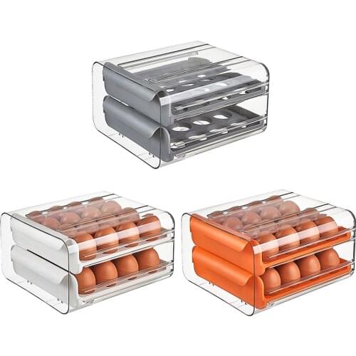 Plastic Double-Layer Egg Box Drawer Type Fresh-Keeping Storage Container Plastic Refrigerator Anti-Drop Egg Box
