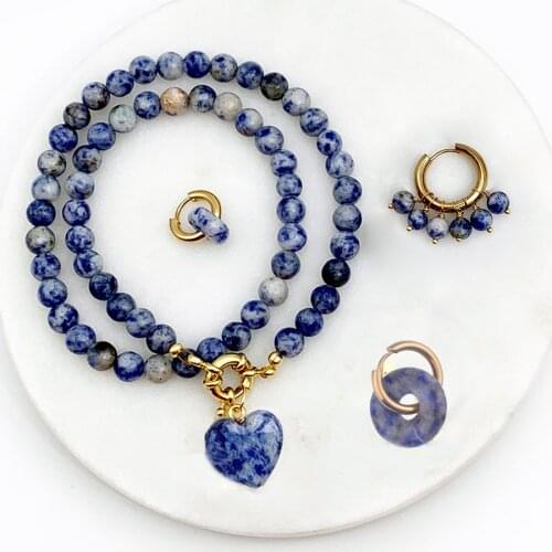 Trendy Party bijoux semi-precious lapis lazuli natural stone bead love heart pendant charm women chokers necklace jewelry 2021