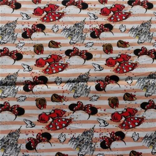 Mouse Hair Band Dress Shoes Print 100% Cotton Fabric for Gril Clothes Bedding Set Hometextile Cushion Cover Backpack DIY