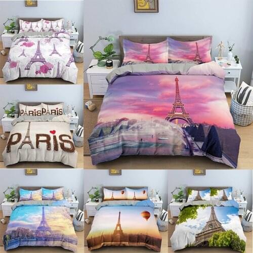 Romantic Paris Tower Landscape Comforter Duvet Cover Decor 2/3 Pieces Couple Bedding Set and pillowcase Single Double king Size