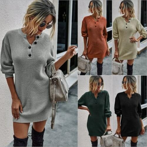 Spring Autumn Knitted Mini Dress Patchwork Design V-Neck Long Sleeve Mid Waist Solid Slim Pullovers Pencil Dress Elegant Women