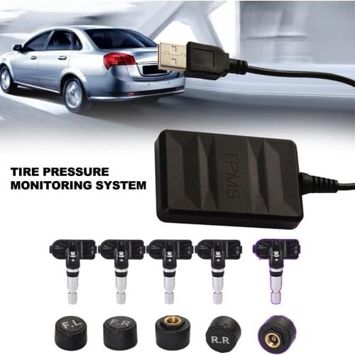TPMS Android USB Tire Alarm Auto Tire Pressure Monitoring System 4 /5 Tire External Built-in Sensors Security Real Time Monitor