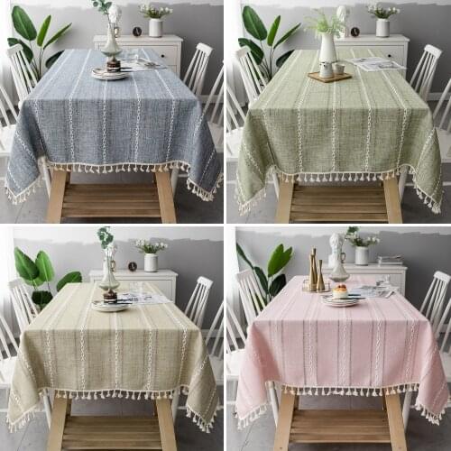 Nordic Tablecloth 4 Color Hollow Embroidered Jacquard Striped Rectangle Table cloth Cotton Linen Dining Table Cover Decor