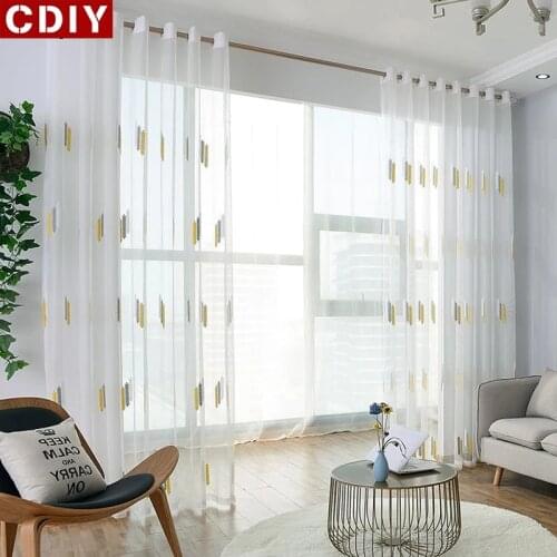 CDIY Modern Wheat Ears Embroidered Tulle Window Curtain For Living Room Sheer Voile Curtains For Children Bedroom Blinds Cortina
