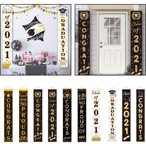 2021 Graduation Decorations Hanging Flags Porch Sign, Graduation Party Decoration for Indoor/Outdoor Home Door Decor