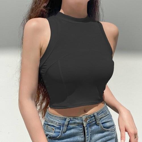 Y2k 2021 Womens Summer Casual Round Neck Vest Fashion Solid Color Exposed Navel Sleeveless Tops