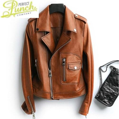 Sheepskin Womens 2021 Real Coat Short Genuine Leather Jackets Vintage Korean Motorcycle Jacket Slim HQ19022 KJ