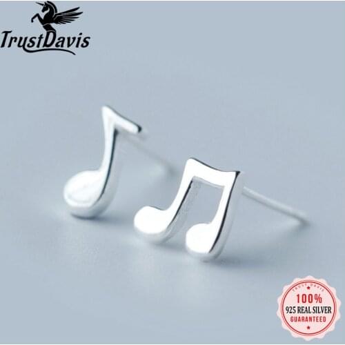 Trusta 100% 925 Sterling Silver Womens Jewelry Fashion Small Music Note Stud Earrings Gift For Girls Kid Lady Women DS433
