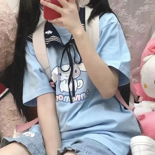 Women Fashion Blue Cute Tops Women T Shirt Casual Loose Korea Loose Fashion Cotton T Shirts Fashion Clothing Kawaii Clothes