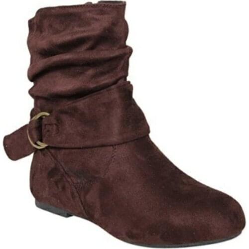 Winter Women Boots Casual Pointed Toe Flat Boots Buckle Zipper Short Boots Snow Boots Womens Soft Comfortable Ankle Boots