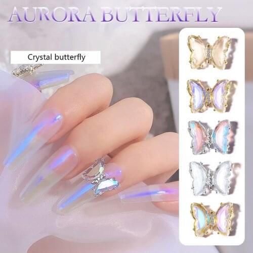 1PCS 3D Colorful Super Flash Butterfly Charm Nail Art Rhinestones Decoration Aurora Ornaments DIY Manicure AB
