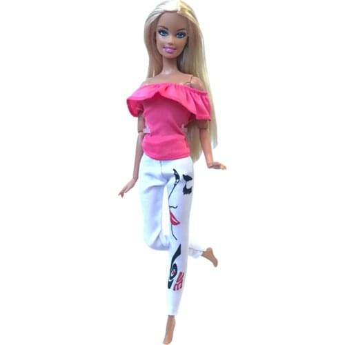 1 Pcs Handmade Fashion Outfit Rose red Strapless Shirt White Pant Dress Daily Casual Wear Doll Clothes for Barbie Doll accessori