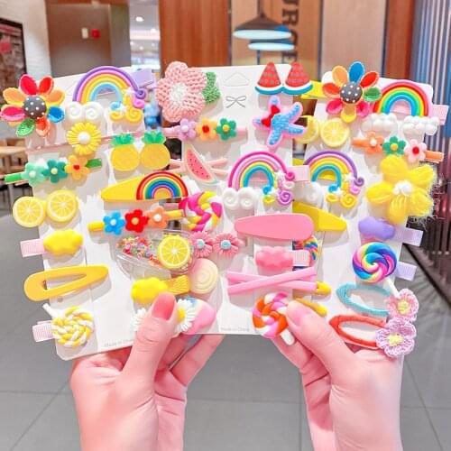 14PCS/Set New Girls Cute Colorful Cartoon Flower Hairpins Kids Sweet Hair Clips Barrettes Headband Fashion Hair Accessories