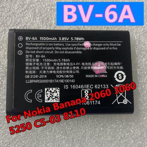 1500mAh BV-6A High Quality Battery For Nokia Banana 2060 3060 5250 C5-03 8110 4G Mobile Phone