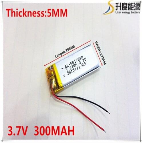 3.7V 300mAh 501739 Lithium Polymer Li-Po li ion Rechargeable Battery cells For Mp3 MP4 MP5 GPS mobile bluetooth