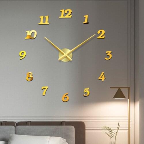 48" Large Wall Clock 3D DIY Acrylic Mirror Sticker Quartz Needle Watch on the Wall Living Room Decoration Oversize Wall Clock
