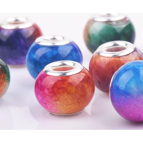 50PCs Wholesale Silver Color Hole Mix European Glass Beads Fit Bracelet & Necklace Jewelry Making Charming Design Spacer Charms