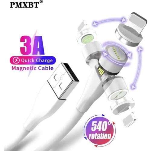 540 Rotate 3A Magnetic Cable Micro USB Type C Cable Magnet Charger For iPhone Xiaomi Redmi Mobile Phone Fast Charging Data Cord