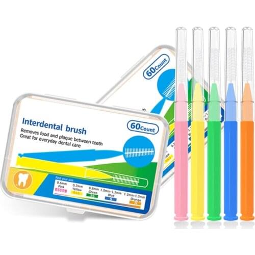 60pcs/box 0.6-1.5mm Adults Interdental Brushes Clean Between Teeth Floss Brushes Toothpick Tooth Brush Dental Oral Care