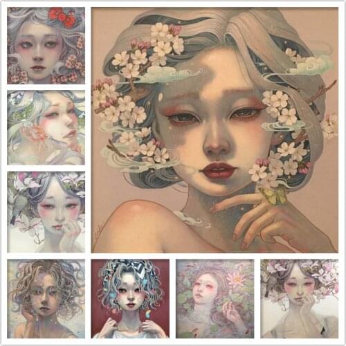 5D DIY Diamond painting Japanese Girl Flower Girl Picture Full drill Embroidery Mosaic Cross Stitch Kit Home Decor Holiday Gift