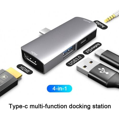 4-in-1 Aluminum Type-C Mobile Hub Adapter With USB-C PD Charging 4K Compatible With HDMI Headphone Jack Charger For IPad Pro