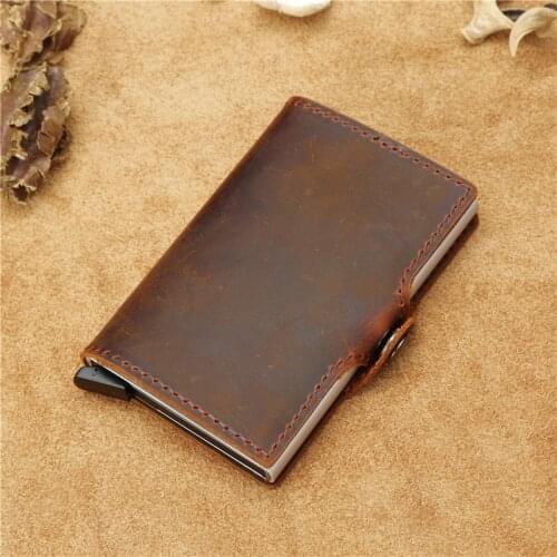 BISI GORO 2020 RFID Card Holder Genuine Leather Unisex Vintage Business Metal Blocking Mini Slim Credit Crad Wallet Purse