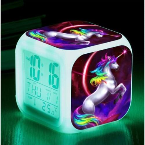 Unicorn 7 Color Changing Alarm Clock LED Digital Clock unicornio Children Gift Light Night Glowing Kids Desk Clock despertador