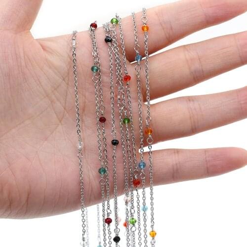 2021 New Fashion Stainless Steel Chain Colorful Crystal Glass Bead for DIY Craft Jewelry Making Accessorie Fit Necklace Bracelet