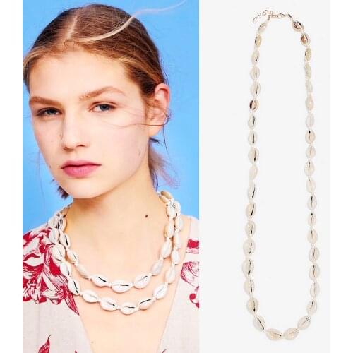 ZA Necklace Ladies Bohemian Natural Shell Beads Handmade Cotton Rope Beaded Long Chain Necklaces For Women Gifts