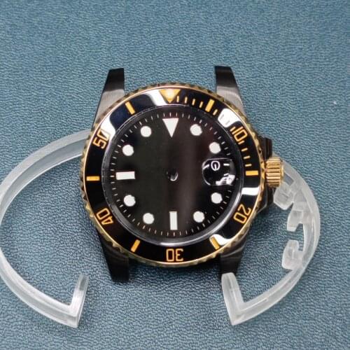 40.5mm Case Ceramic Bezel Sapphire Glass Black Gold Case 3 O'clock Calendar Stainless Steel Watch Accessories