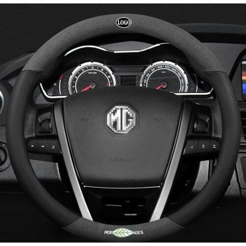 For MG Car Steering Wheel Cover 3D Laser Printing Logo Cow Leather Fit MG3 MG5 ZS HS GS EHS EZS GT EV RX5 Turn Fur Black Red